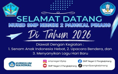 Sambutan Kepala SMPN 2 Pangkalpinang pada hari pertama masuk sekolah semester genap tahun Pelajaran 2025-2026